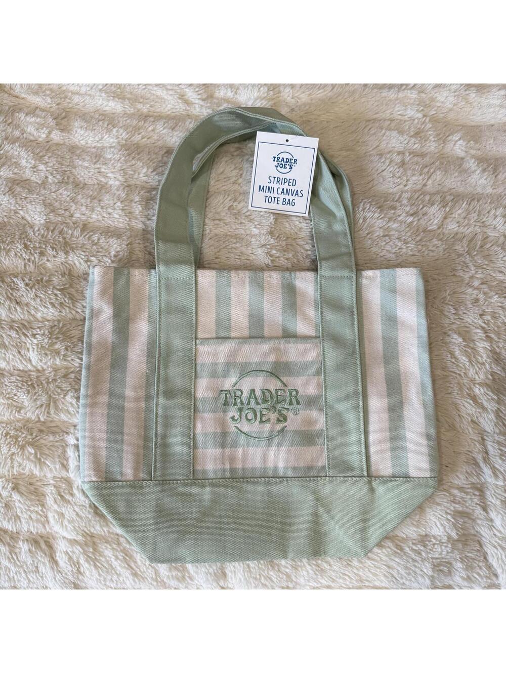 Trader Joe’s Mini Pastel Stripe Canvas Tote Bag - Green